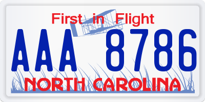 NC license plate AAA8786