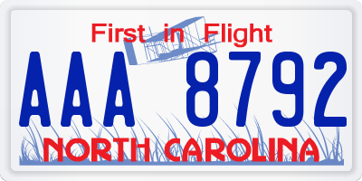 NC license plate AAA8792