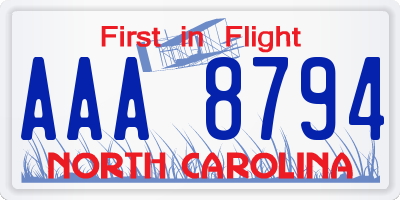 NC license plate AAA8794