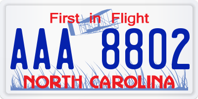 NC license plate AAA8802