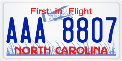 NC license plate AAA8807