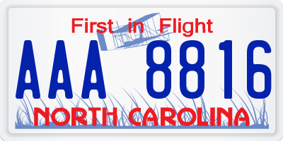 NC license plate AAA8816