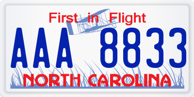 NC license plate AAA8833