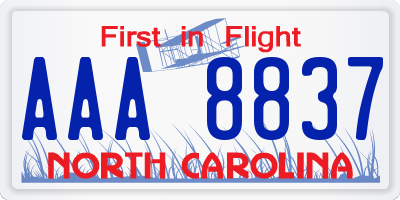 NC license plate AAA8837