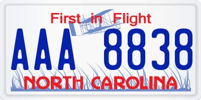 NC license plate AAA8838