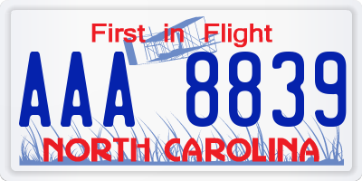 NC license plate AAA8839