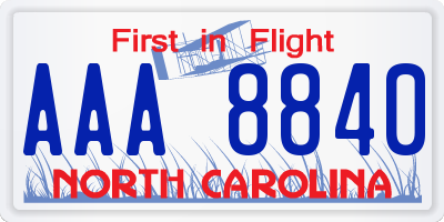 NC license plate AAA8840