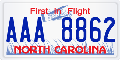 NC license plate AAA8862