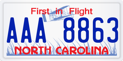 NC license plate AAA8863