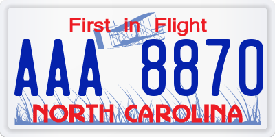 NC license plate AAA8870