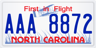 NC license plate AAA8872