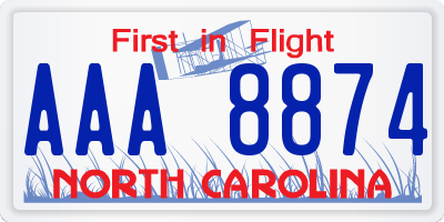 NC license plate AAA8874