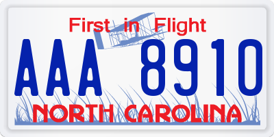 NC license plate AAA8910