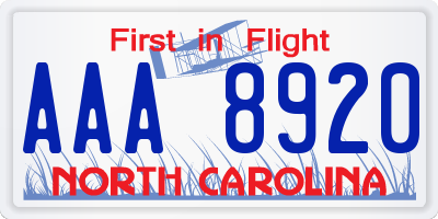 NC license plate AAA8920