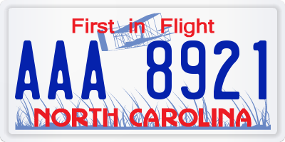 NC license plate AAA8921