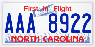 NC license plate AAA8922