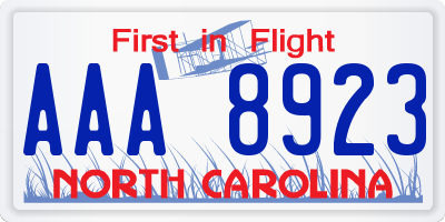 NC license plate AAA8923