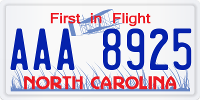 NC license plate AAA8925