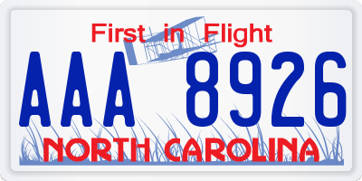 NC license plate AAA8926