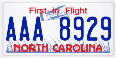 NC license plate AAA8929