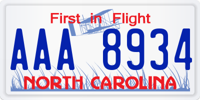 NC license plate AAA8934