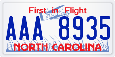 NC license plate AAA8935