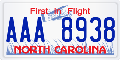 NC license plate AAA8938