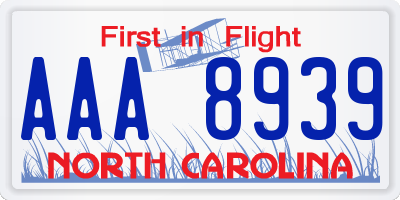 NC license plate AAA8939