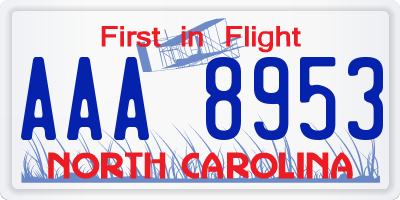 NC license plate AAA8953