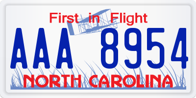 NC license plate AAA8954