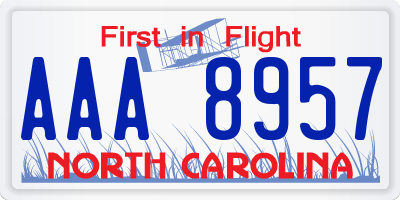 NC license plate AAA8957