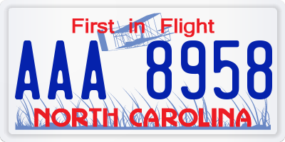 NC license plate AAA8958