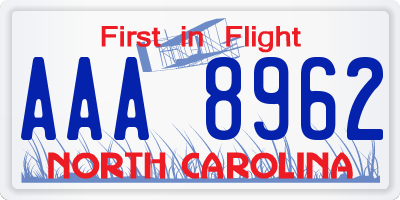 NC license plate AAA8962