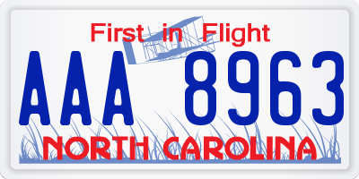 NC license plate AAA8963