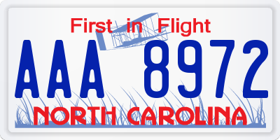 NC license plate AAA8972