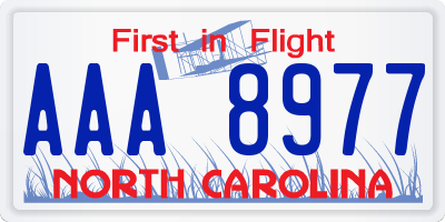 NC license plate AAA8977