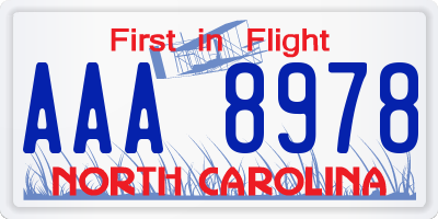 NC license plate AAA8978