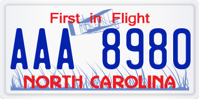 NC license plate AAA8980