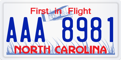 NC license plate AAA8981