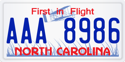 NC license plate AAA8986