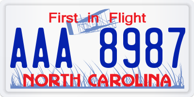 NC license plate AAA8987