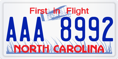 NC license plate AAA8992