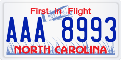 NC license plate AAA8993