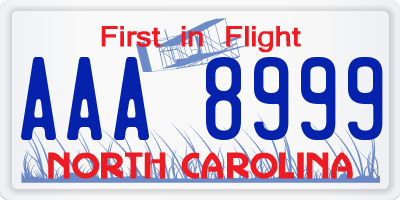 NC license plate AAA8999