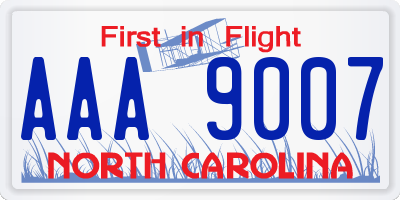 NC license plate AAA9007