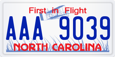 NC license plate AAA9039