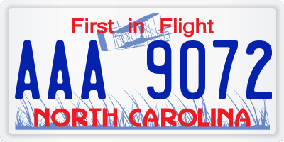 NC license plate AAA9072