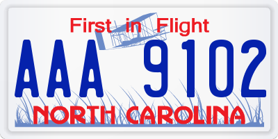 NC license plate AAA9102