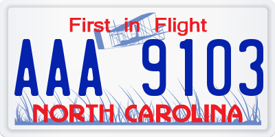 NC license plate AAA9103