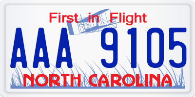 NC license plate AAA9105